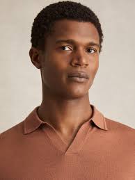 Reiss Duchie Short Sleeve Open Collar Merino Wool Polo Shirt, Navy