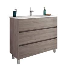 Ein nach vorn gezogenes hahnloch erleichtert die benutzung. Salgar Eco Arenys Waschtisch Mit Unterschrank Bodenstehend 100cm Eternity Eiche Bad Elegant