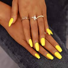 At the center is often a big bubble of acrylics. Amazon Com Campsis Glossy Press On Nails Yellow Coffin Fake Nails Long Acrylic Full Cover Clips On Nails For Women And Girls Pack Of 24 Beauty
