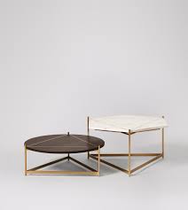 Shop wood, metal, glass and marble tables in circular, oval and rectangular silhouettes. Libra Semi Nesting Deco Coffee Table Set In Marble Brass Swoon