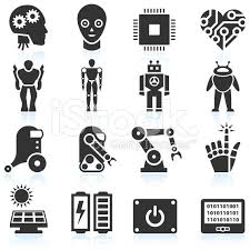 Black And White Robot Futuristic Robotics And Artificial Intelligence Black White Set Robotics And Artificial Intelligence Vector Art Illustration Icon Set Vector