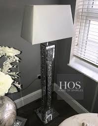 Diamond Crush 3 Dimensional Floor Lamp With White Shade Mirrored Furniture Sparkle Diamond House Of Sparkles Floor Lamp Bedroom Lamp Floor Lamp