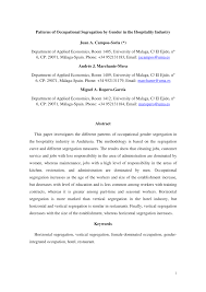 Pdf Patterns Of Occupational Segregation By Gender In The Hospitality Industry