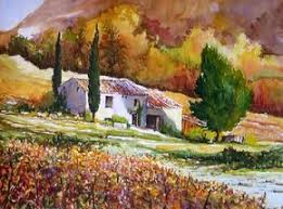 Tableau Peinture Provence Vignoble Ifs Automne Paysages Aquarelle Mas Provencal Paysage Aquarelle Paysage Automne Peinture Paysage