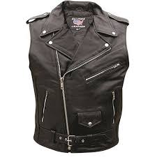 Allstate Zip Up Motorcycle Vest Mens Leather Sleeveless Biker Jacket