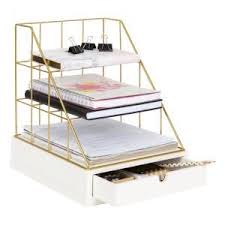 Kate And Laurel Benbrook White Gold Metal Letter Tray 212037 The Home Depot In 2020 Work Desk Decor Work Office Decor Decor