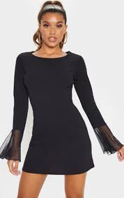 Black Frill Sleeve Detail Shift Dress In 2020 With Images Fashion Clothes Women Shift Dress Fashion