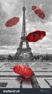 Black And White Pictures With Red Umbrella Eiffel Tower With Flying Umbrellas Black And White With Red Element Eiffel Tower Art Red Umbrella Umbrella Art