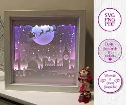 Download Santa Over London At Christmas 3d Paper Cut Shadow Box Template Cup1044325 107977 Craftsuprint