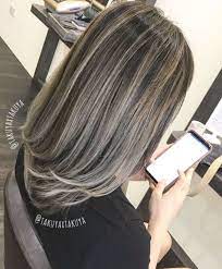 Brunette Hair With Silver Blonde Highlights Gray Hair Highlights Blending Gray Hair Blonde Highlights On Dark Hair