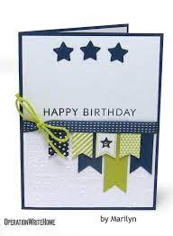 Paint a design on the front of the card for a pretty touch. A Banner Birthday Happy Birthday Cards Birthday Cards For Men Stamped Cards