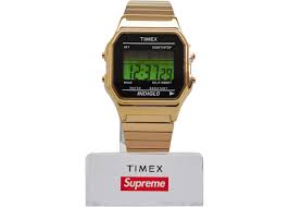 supreme timex digital watch gold