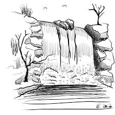 Black And White Drawings Of Nature Waterfalls Sketch Nature In 2020 Waterfall Sketch Waterfall Drawing Nature Drawing