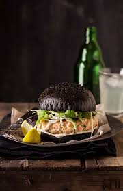 Salmon Burger On A Black Brioche Bun Salmon Burgers Brioche Buns Food