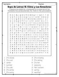 Spanish Seasons And Weather Crossword Word Search