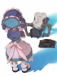 ximu shilang, maruruk, ozen, made in abyss, commentary request, highres,  1boy, 1girl, blue hair, completely nude, dimples of venus, dogeza, from  behind, maid, naked dogeza, nude, shadow, short hair, standing - Image