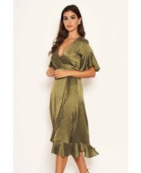 Ax Paris Women S Polka Dot Wrap Frill Midi Swing Dress In Green Modesens