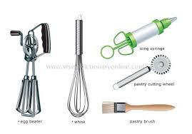 Whether you're making layer cakes, cookies, pies, ice cream, candy, or a simple dish of custard, these are the essential tools you'll need to get the job done. Food Kitchen Kitchen Kitchen Utensils Baking Utensils 1 Image Visual Dictionary O Baking Utensils Essential Kitchen Tools Kitchen Utensils List