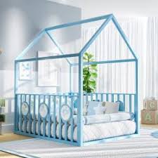 cama casinha montessoriana padrao casal com grade azul cama casa casinha montessoriana cama casinha montessori