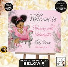 Pink And Silver Baby Shower Welcome Sign Princess Decoration Vintage African American Afro Puffs Pink Tiara Baby Shower Welcome Sign Girl Baby Shower Decorations Princess Baby Shower Invitation