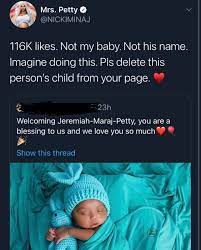 Nicki minaj welcomed her first child with husband kenneth petty in september — details. Posting Some Random Person S Baby And Claiming It S Nicki Minaj S Newborn Son Quityourbullshit