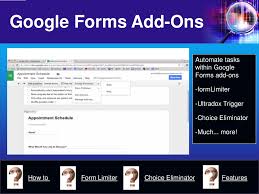 Start by selecting the trigger and action events listed here. Google Forms Add Ons Automate Tasks