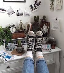 Aesthetic Aesthetics Art Bedroom Cactus Converse Denim Desk Pale Plants Room Soft Grunge Tra Aesthetic Bedroom Aesthetic Room Decor Aesthetic Rooms