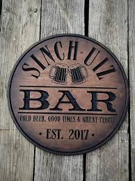 Round Wood Bar Sign Beer Mugs Groomsmen Gift Idea Beer Etsy Bar Signs Custom Rustic Signs Custom Bar Signs