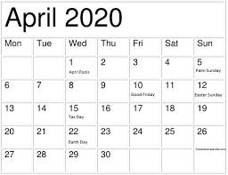 April 2020 Calendar With Holidays And National Days In 2020 Printable Calendar Template Calendar Template Editable Calendar