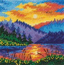 Artecy cross stitch has another new website for the fantastic new craft of pixelhobby we can convert most of our cross stitch patterns over to pixelhobby format, best of all it takes you much less time to complete pixelhobby than cross stitch and there is no counting, or threading needles involved. Klart Sunset On The Lake Cross Stitch Kit 123stitch