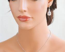 Rose Gold Bridal Jewelry SET, SILVER Wedding Necklace Set, Teardrop Dangle  Wedding Earrings,bridesmaid Set,bridal Pendant Necklace, ISABELLA