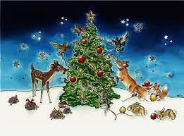 Woodland Animals Decorating A Christmas Tree Woodland Christmas Decor Woodland Christmas Christmas Paintings
