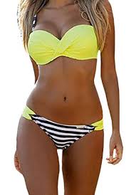 Nulibenna Push Up Two Piece Bikini Swimsuit Candy Patch Padded Swimwear