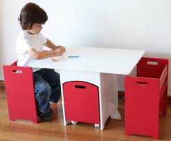 Hip Kids Aston Red Kids Table Chairs Set W Toy Storage Furniture Meja Anak