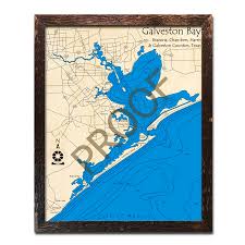 Galveston Bay Tx 3d Wood Maps Laser Etched Nautical Decor