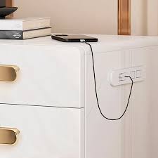 Check spelling or type a new query. Square 2 Drawer White Nightstand With Usb Port Sensor Light Bed Side Table Gold Pulls