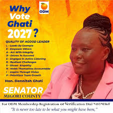 The time has come for us to take our future into our own hands. As we  approach the upcoming election, Hon. Dennitah Ghati stands before you not  just as a candidate for