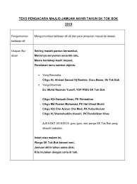 Makan malam sudah berhibur pun sudah, penyampaian sijil kini disempurnakan. Teks Pengacara Majlis Jamuan Akhir Tahun