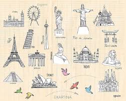 Travel Doodle Clipartfamous Places Cliparthand Etsy Travel Doodles Travel Icon Digital Illustration