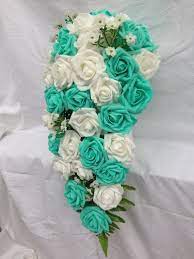 Turquoise Wedding Bouquet Turquoise Flowers Bridal Bouquet White Wedding Flowers Silk Ribbon Fake Flower Bouquets Dj 18 Turquoise Wedding Bouquets Bridal Bouquet Turquoise Wedding
