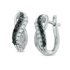 Black And White Diamond Hoop Earrings 1 3 Ct T W Enhanced Black And White Diamond Double Row Overlay Hoop Earrings In 10k White Gold Anillos De Oro Oro Blanco Oro