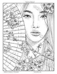 From coloring pages, post japanese girl coloring pages. Asian Girl With Fan Cherry Blossoms Coloring Page By Maria Etsy