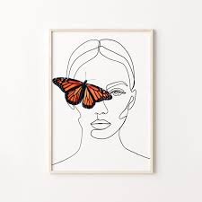 More images for butterfly line drawing » Portrait With Butterfly Printable Line Art Tumblr Woman Face Etsy