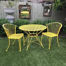 Vintage Iron Yellow Mid Century Carolina Forge Bistro Set Great Pop Of Color For Your Porch Or Balcony Or Outdoor Furniture Sets Porch And Balcony Bistro Set