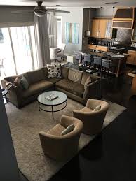 The kitchen is the main feature of this open layout as it occupies most of the space. Two Opposing Sofas Or Will The Sofa Back Block Off Room Kitchen Style