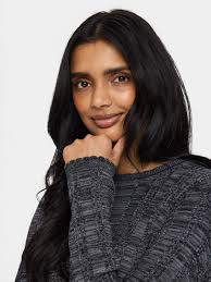 Saint Tropez Gwen Textured Stripe Jumper containing LENZING™ ECOVERO™  Viscose, Grey Melange