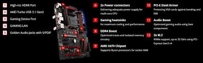 A great foundation for your new powerhouse, the msi x470 gaming plus motherboard combines ultimate performance and unmatched quality with stylish design design that catches eyes with aggressive black and red color. Msi X470 Gaming Plus Performance Gaming Amd X470 Ryzen 2 Am4 Ddr4 Onboard Graphics Cfx Atx Motherboard 911 7b79 011 911 7b79 002 Buy Best Price In Uae Dubai Abu Dhabi Sharjah