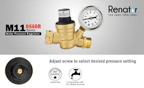 Again these type of water pressure regulators are more expensive than the ones mentioned above: Amazon Com Renator M11 0660r Water Pressure Regulator Valve Brass Lead Free Adjustable Water Pressure Reducer With Gauge For Rv Camper And Inlet Screened Filter Automotive