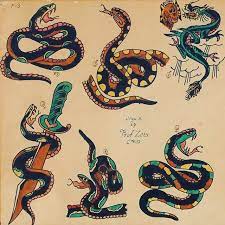 Check Out This Sweet Flash Art By Milton Zeis From The 1950s Which One Would You Get Traditional Snake Tattoo Traditional Tattoo Art Traditional Tattoo Flash