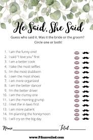 Nov 04, 2021 · these fun wedding couple trivia questions will lead you through all the wedding meanings and traditions that are years old. 77 He Said She Said Bridal Shower Game Sample Questions